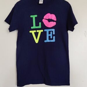 Love Womens Navy Blue Graphic Tee Size S